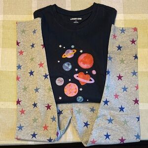 Lands' End Kids Cosmic Navy Long Sleeve Tee and Gray Star Leggings SET
